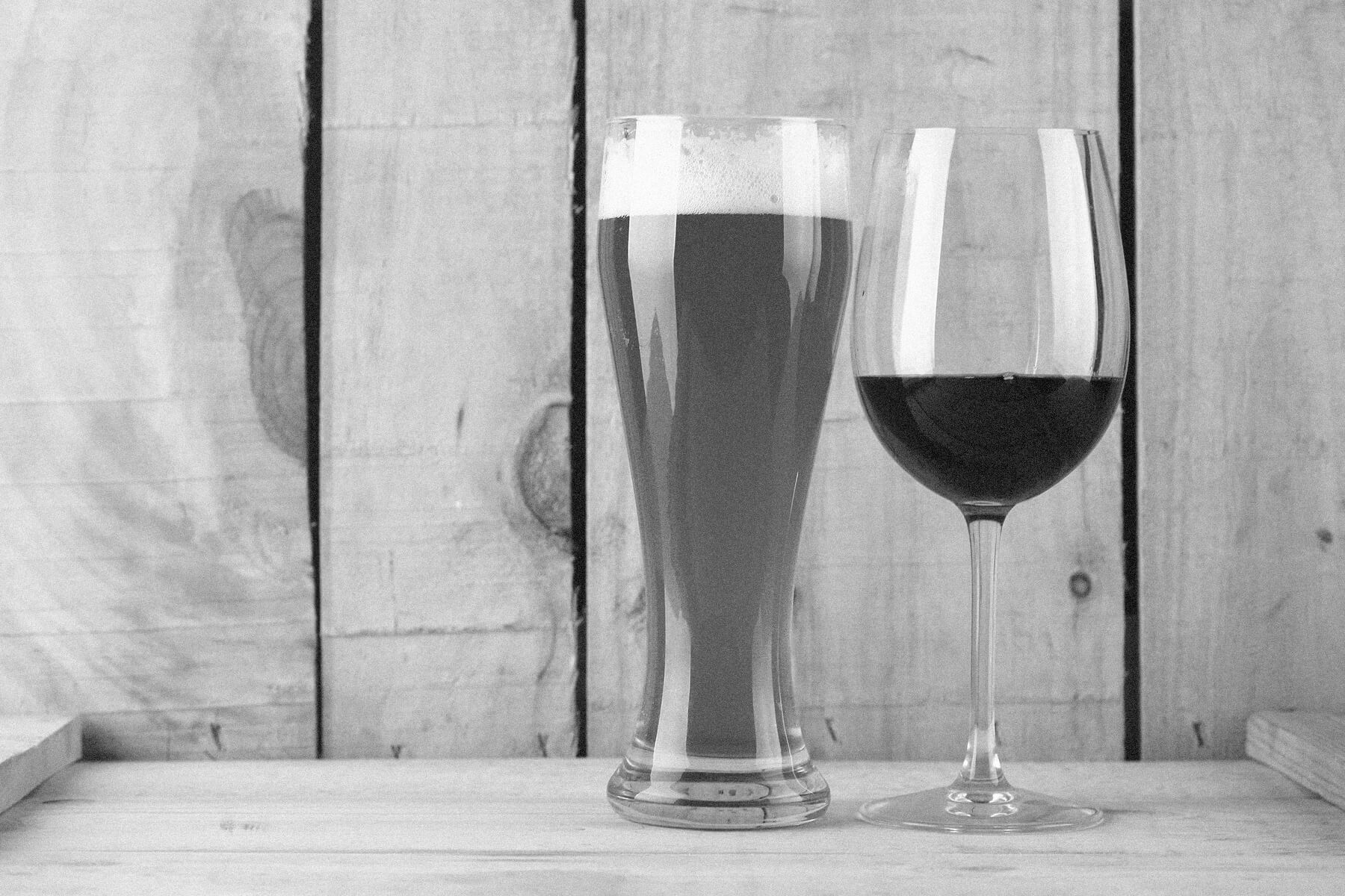 Glasses of beer and red wine