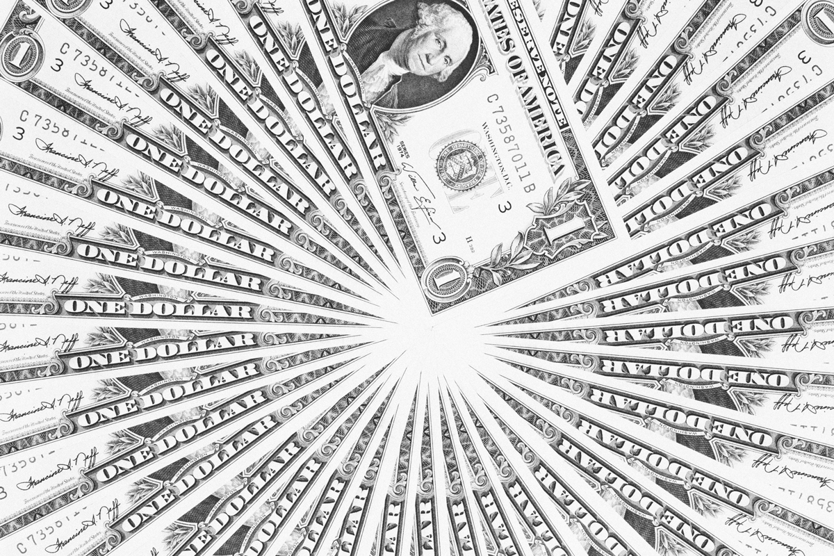 Fanned out stack of $1 bills