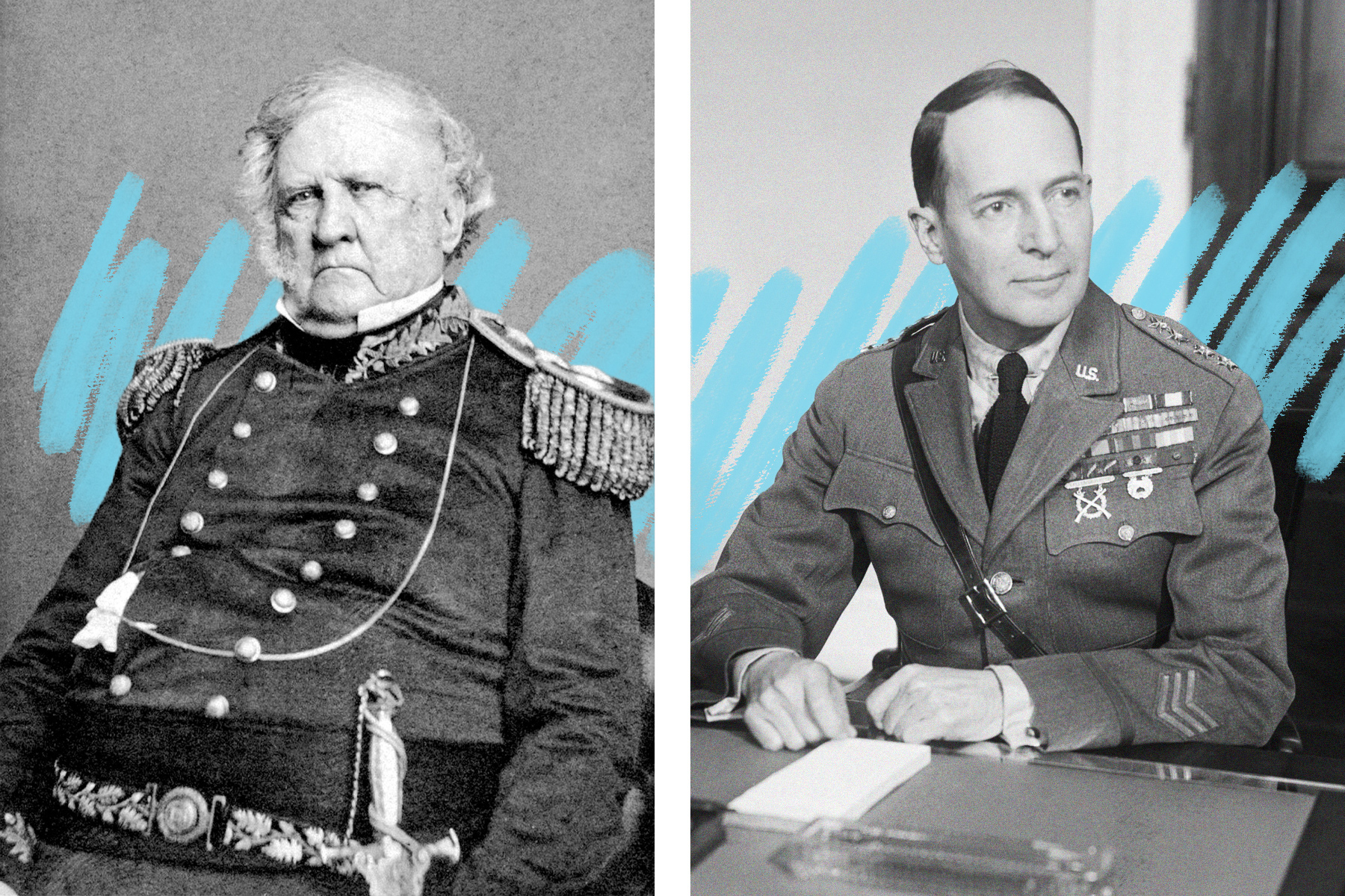 Winfield Scott (left) and Douglas MacArthur (right)