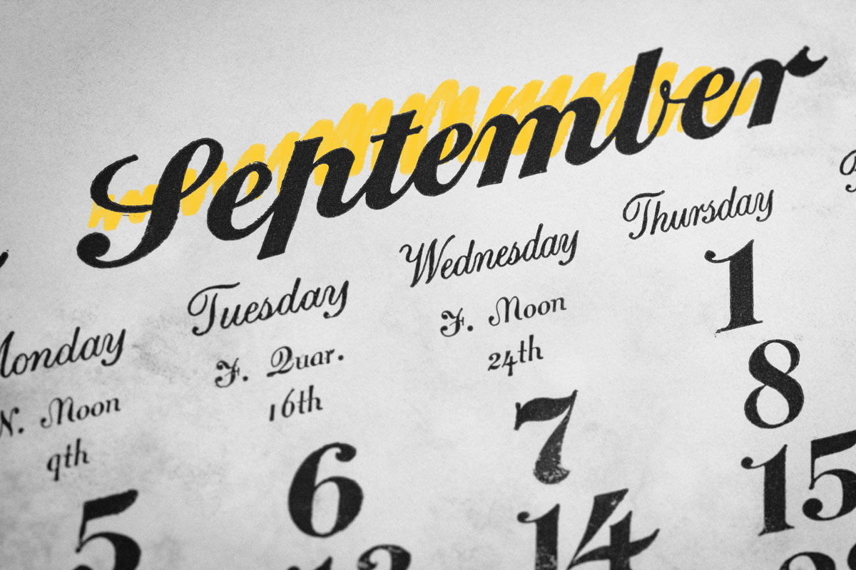 Antique calendar showing September
