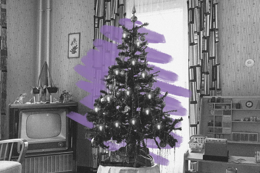 Christmas tree with electric lights, 1950s