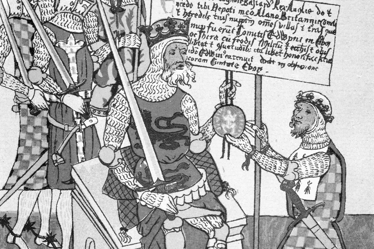 Medieval lord receiving a grant of land